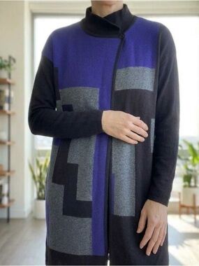 YUKA Geometric Colorblock Asymmetric Snap Front Knit Cardigan Size T1 / Small
